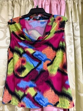 Women’s Sleeveless Cowl Neck Camisole in Fuchsia Multi